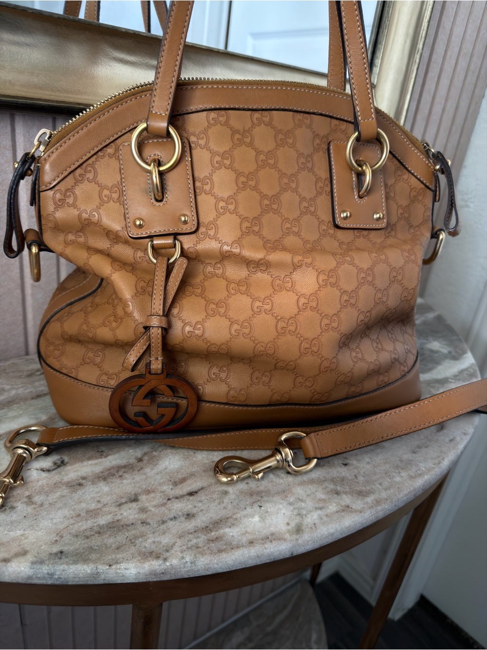 Gucci Tan Guccissima Monogram Shoulder Bag with Gold Hardware